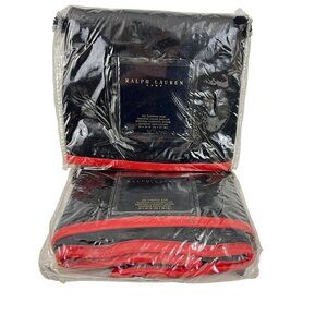 New Vtg Ralph Lauren European Sham Wool Leather Black Red 80s Classic 2 Flaw